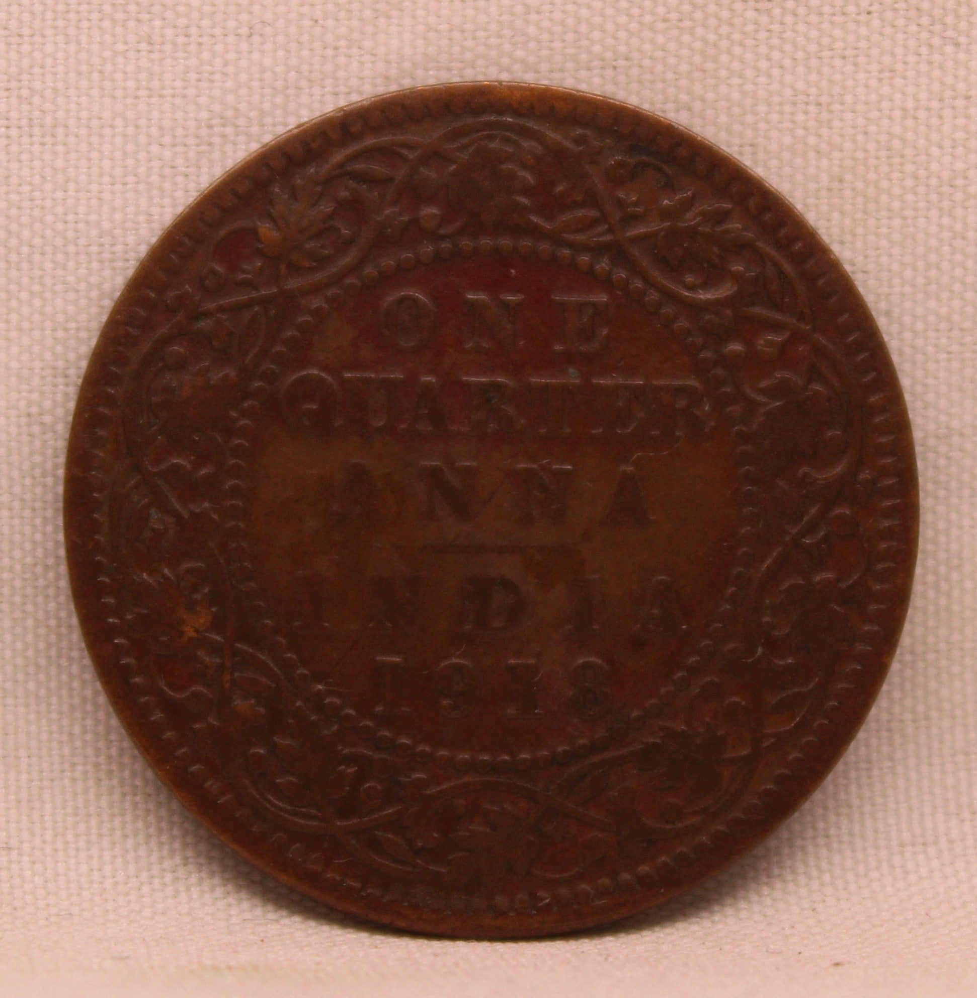 Quarter Anna Coin of King George V of Calcutta Mint of 1918 Bronze