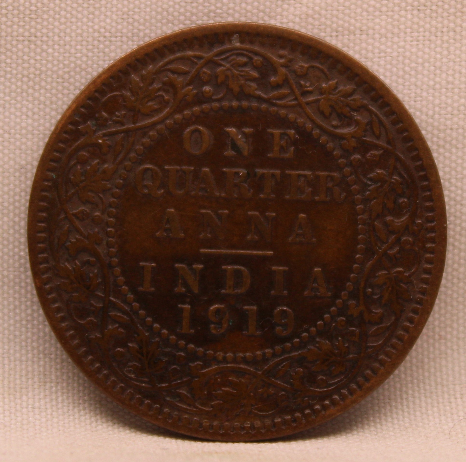 Quarter Anna Coin of King George V of Calcutta Mint of 1919 Bronze