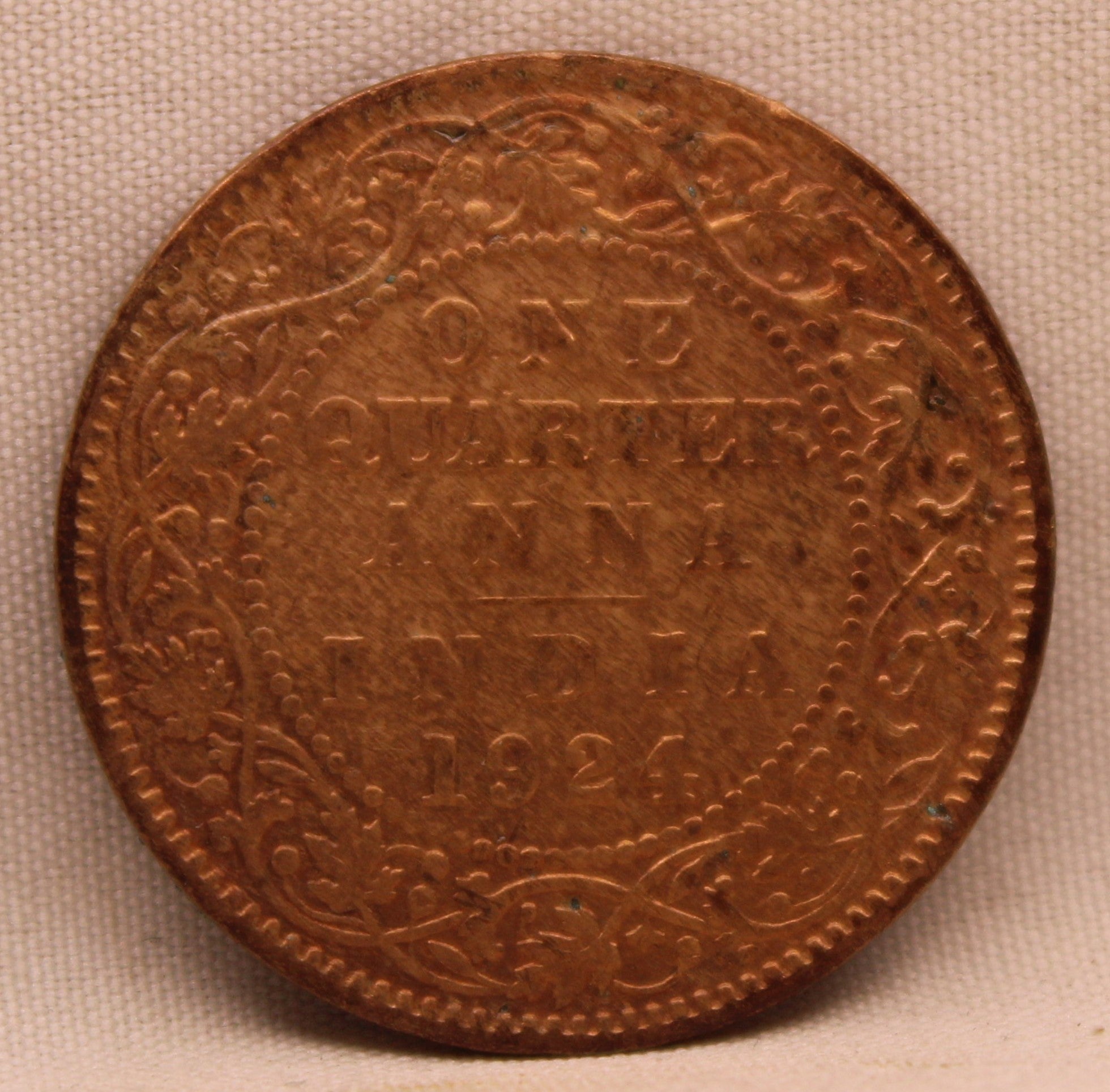 Quarter Anna Coin of King George V of Calcutta Mint of 1924 Bronze