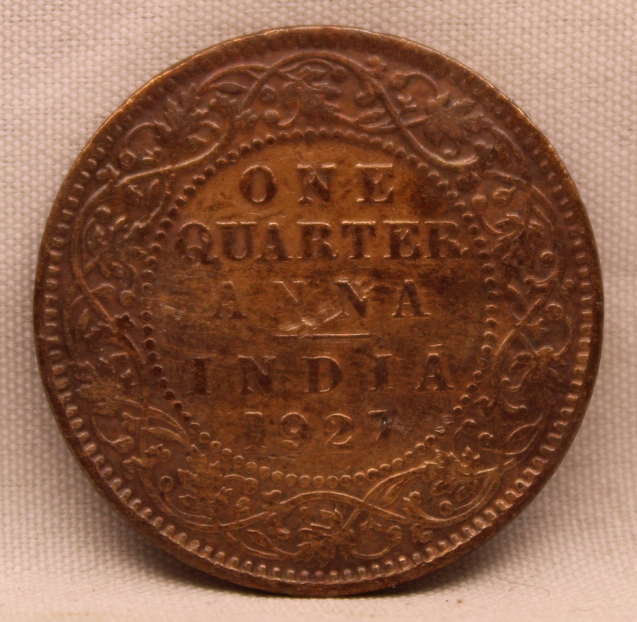 Quarter Anna Coin of King George V of Calcutta Mint of 1927 Bronze
