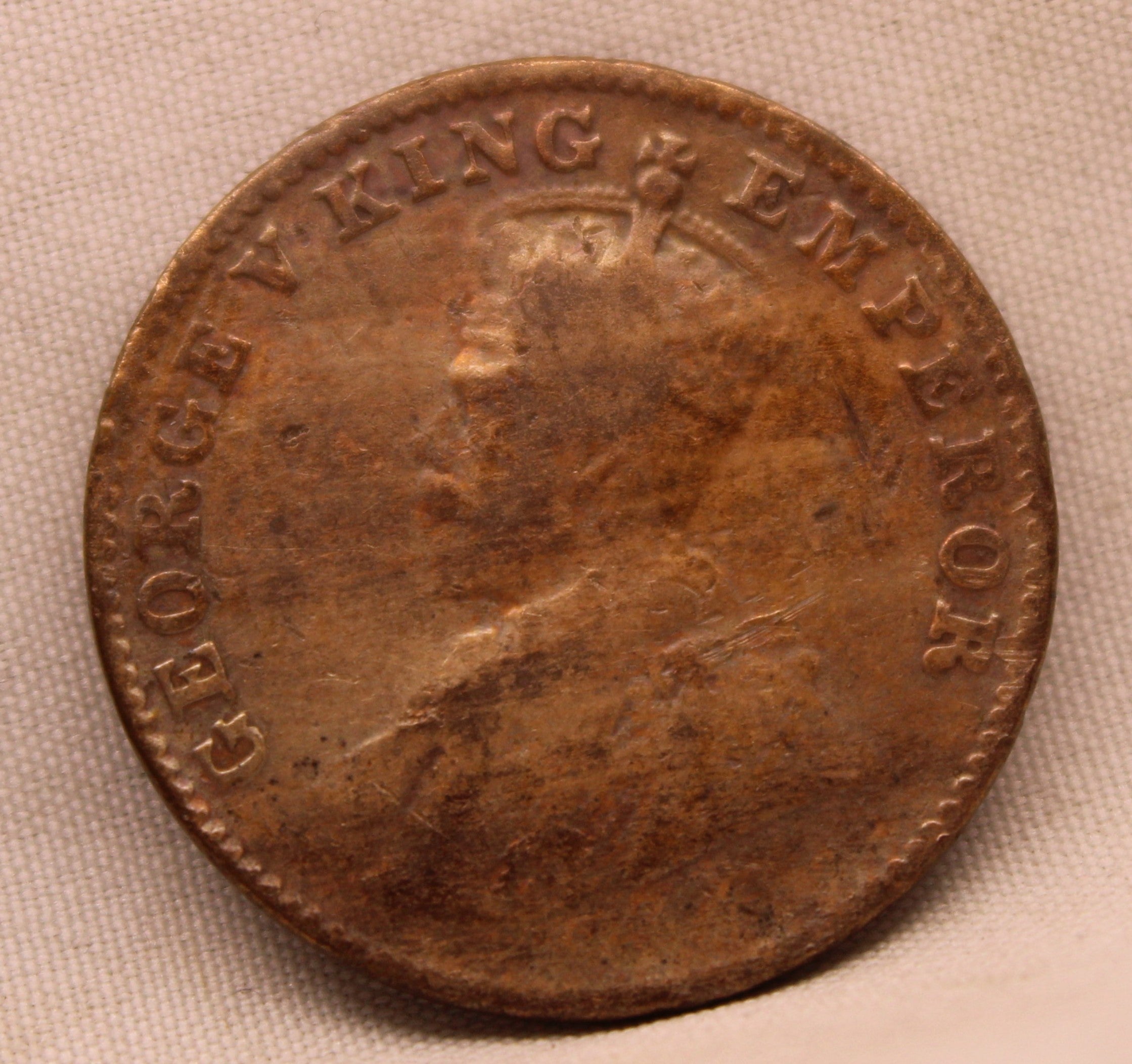 Quarter Anna Coin of King George V of Calcutta Mint of 1927 Bronze