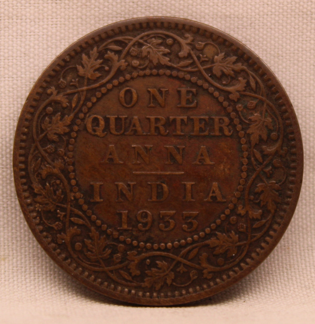 Quarter Anna Coin of King George V of Calcutta Mint of 1933 Bronze