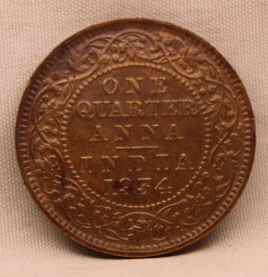Quarter Anna Coin of King George V of Calcutta Mint of 1934 Bronze