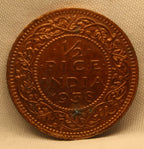 Half Pice Coin of King George VI of Calcutta Mint of 1938 Bronze