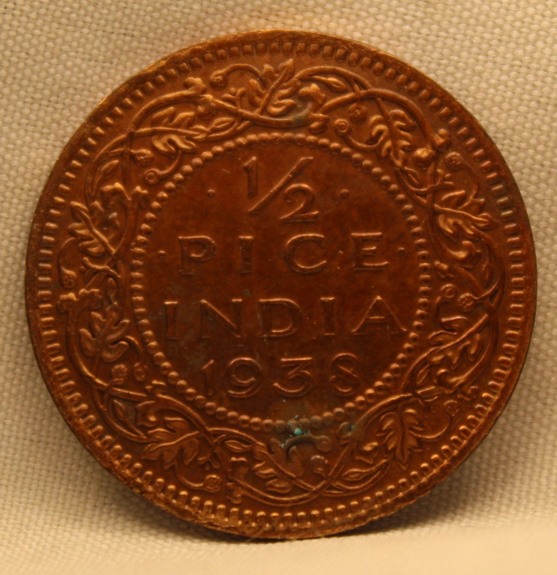 Half Pice Coin of King George VI of Calcutta Mint of 1938 Bronze