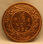 Half Pice Coin of King George VI of Calcutta Mint of 1939 Bronze