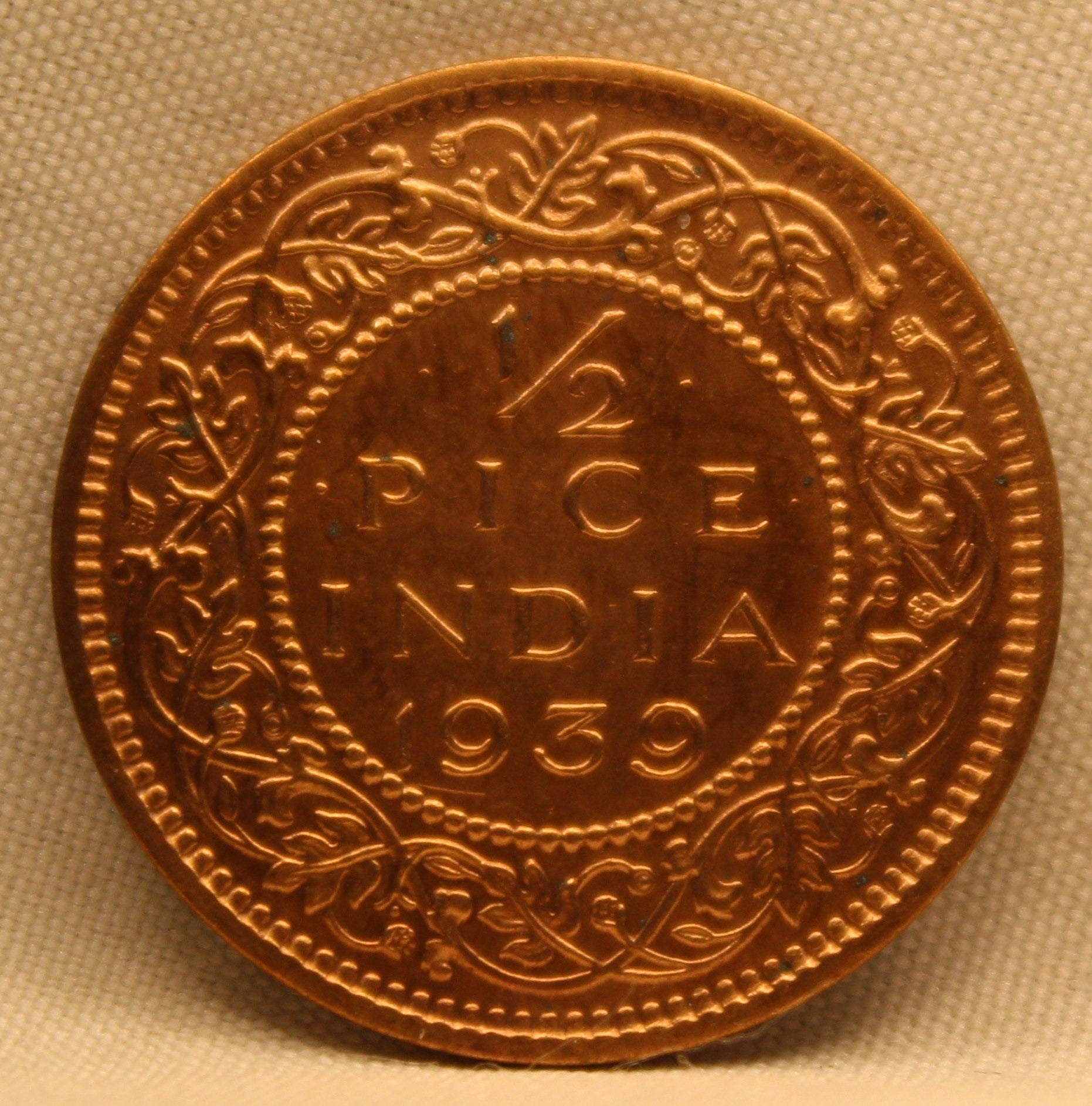 Half Pice Coin of King George VI of Calcutta Mint of 1939 Bronze