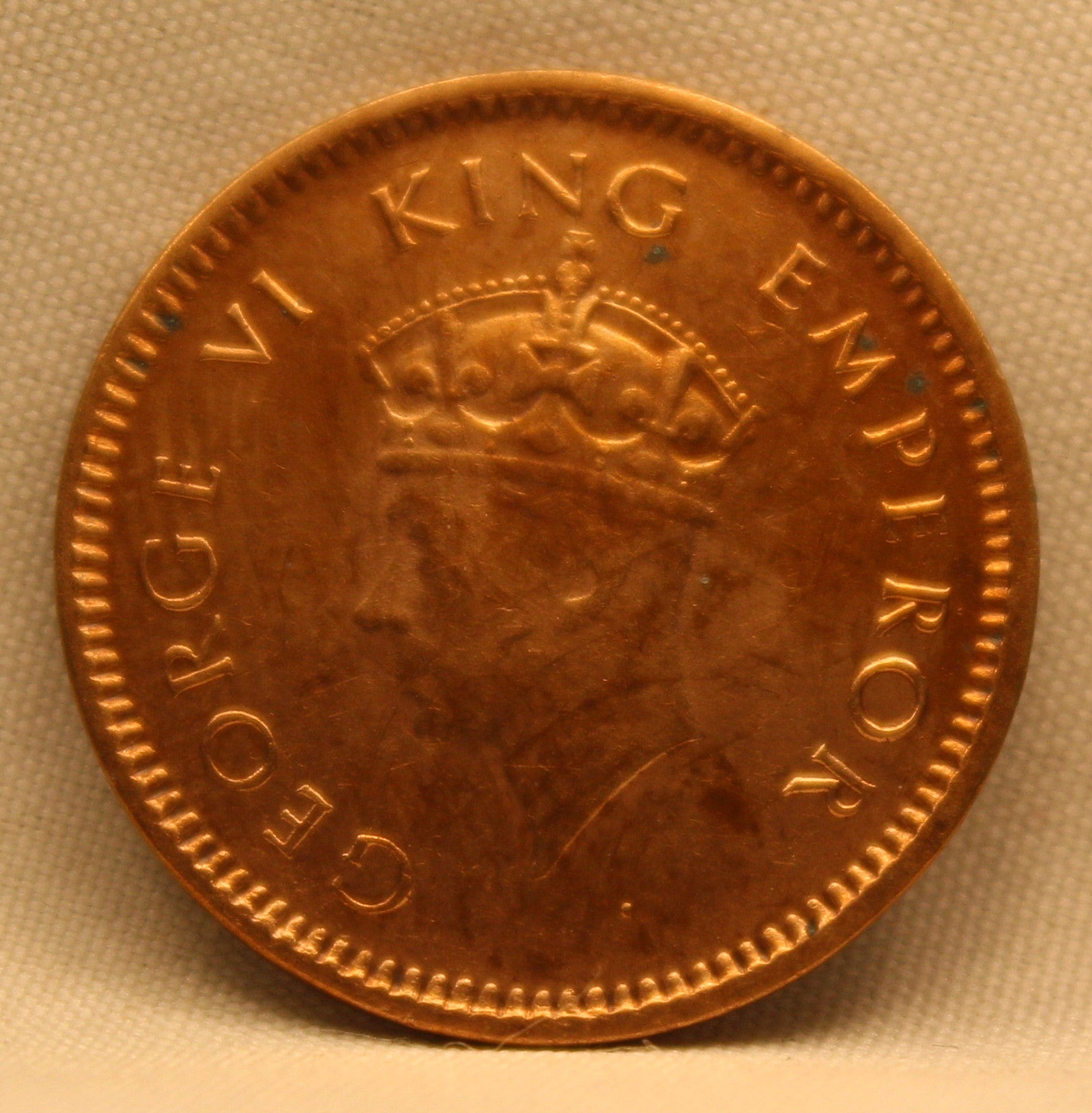 Half Pice Coin of King George VI of Calcutta Mint of 1939 Bronze