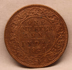 Quarter Anna 1924 George V Copper coins
