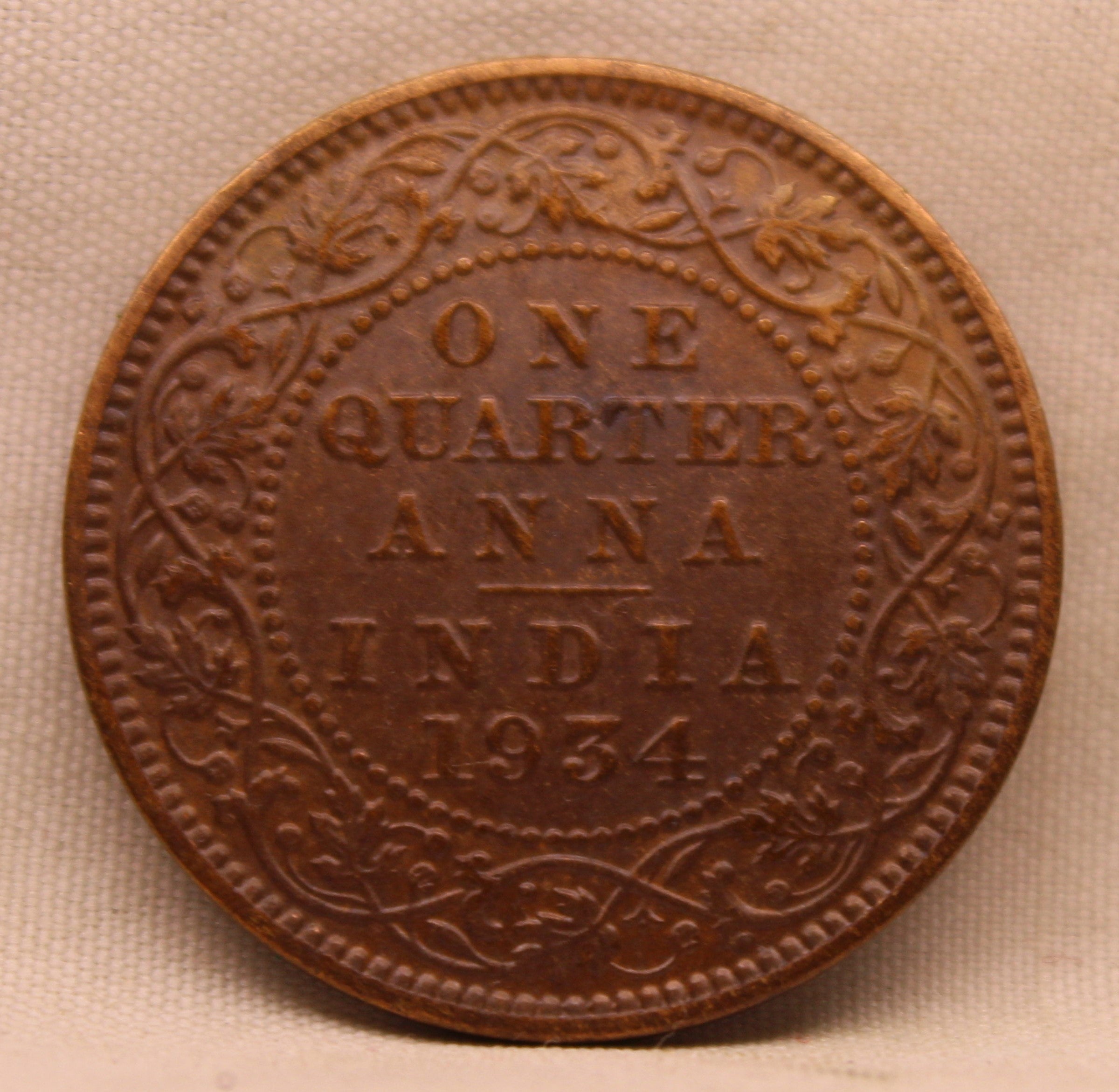 Quarter Anna 1934 George V Copper coins