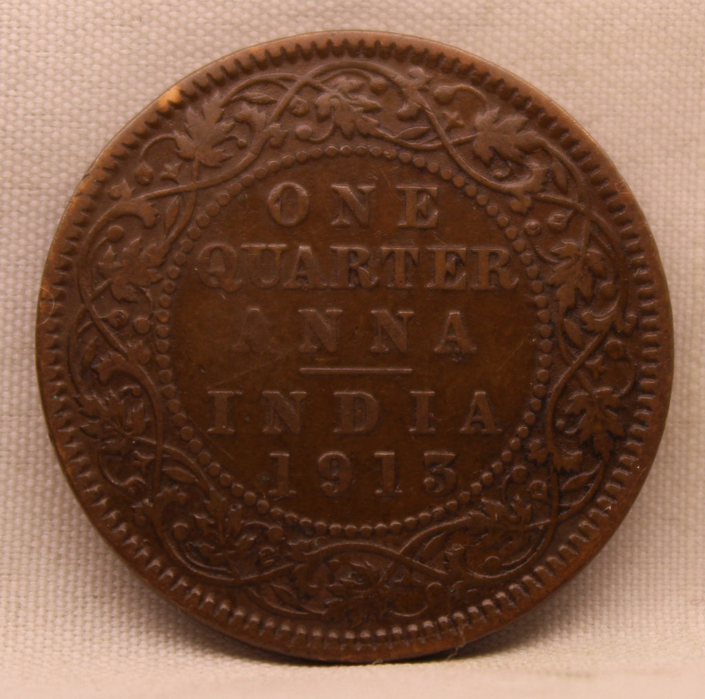 Quarter Anna 1913 George V Copper coins