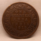 Quarter Anna 1913 George V Copper coins