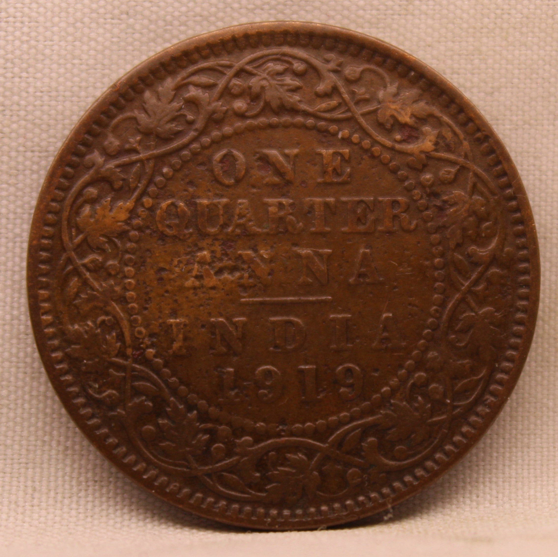 Quarter Anna 1919 George V Copper coins