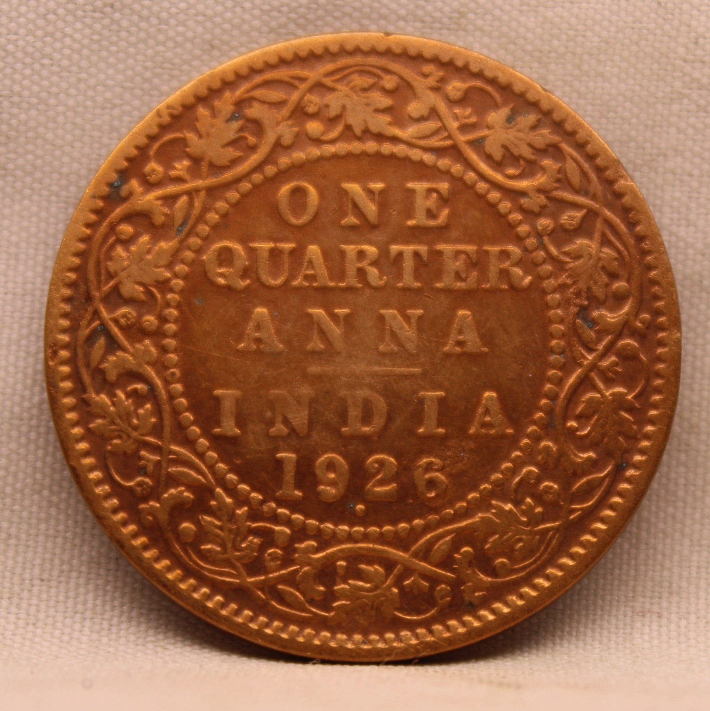 Quarter Anna 1926 George V Copper coins