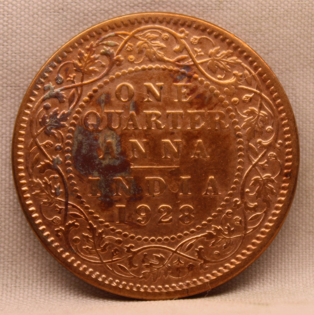 Quarter Anna 1928 George V Copper coins