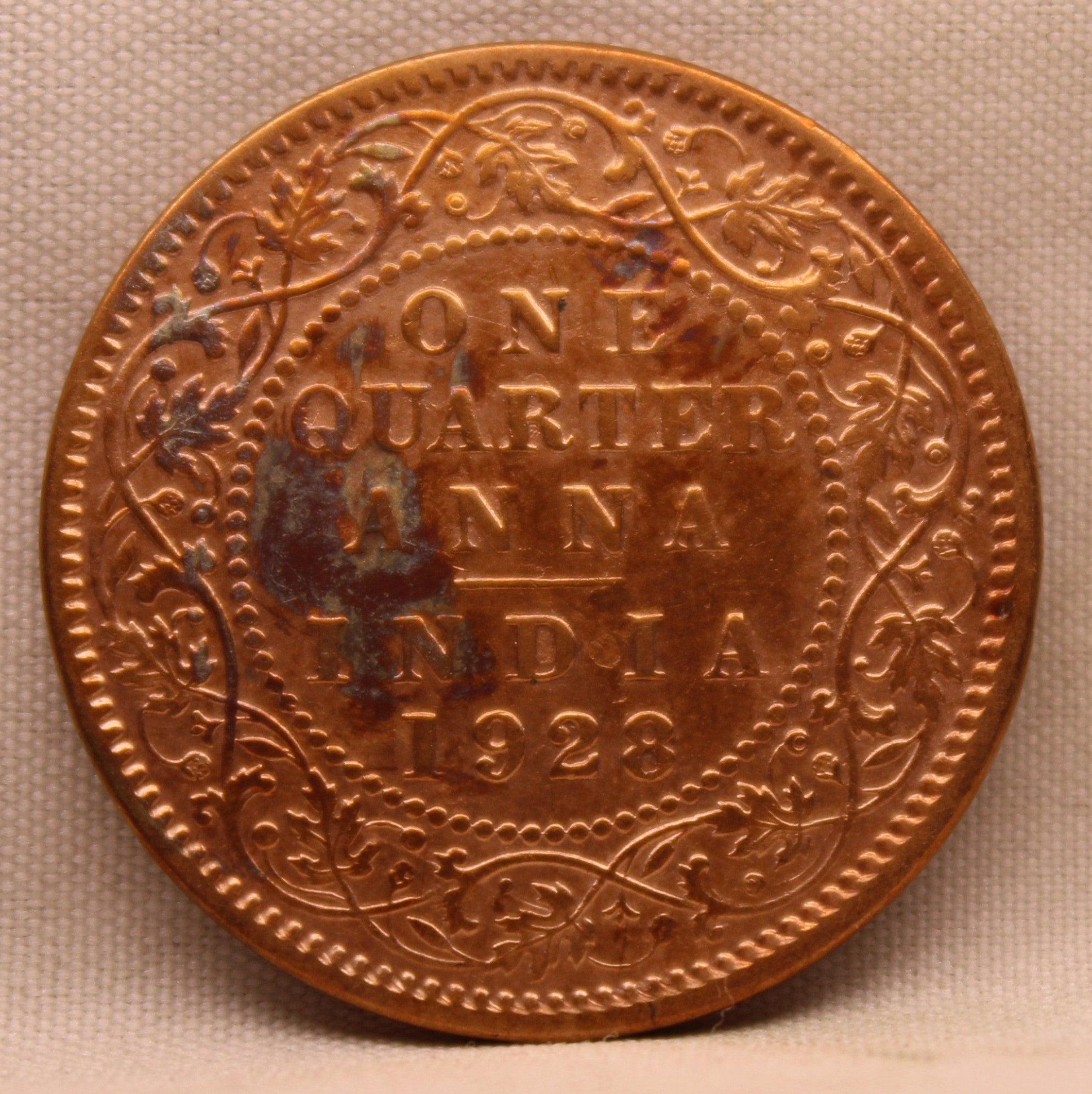 Quarter Anna 1928 George V Copper coins