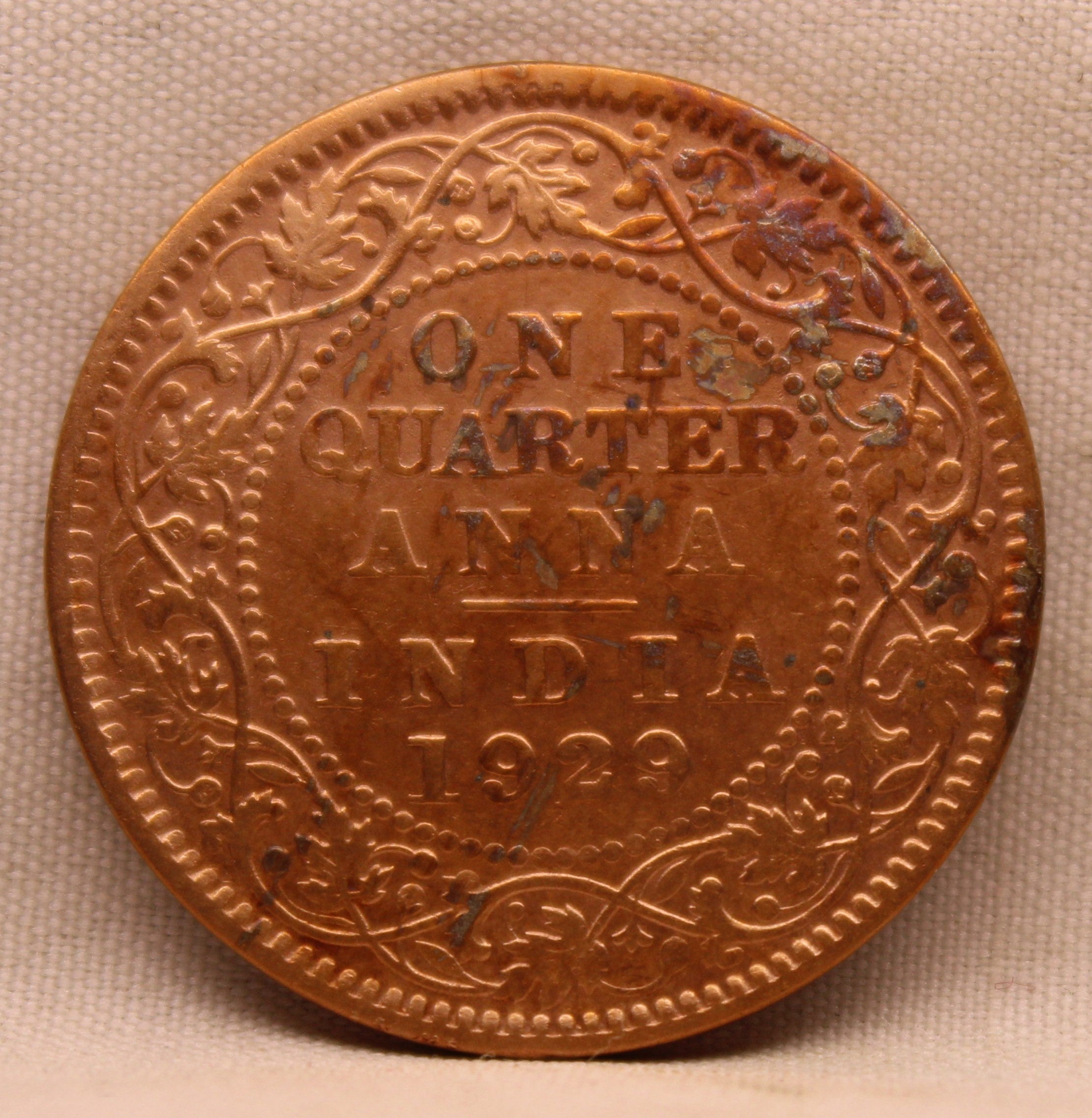 Quarter Anna 1929 George V Copper coins