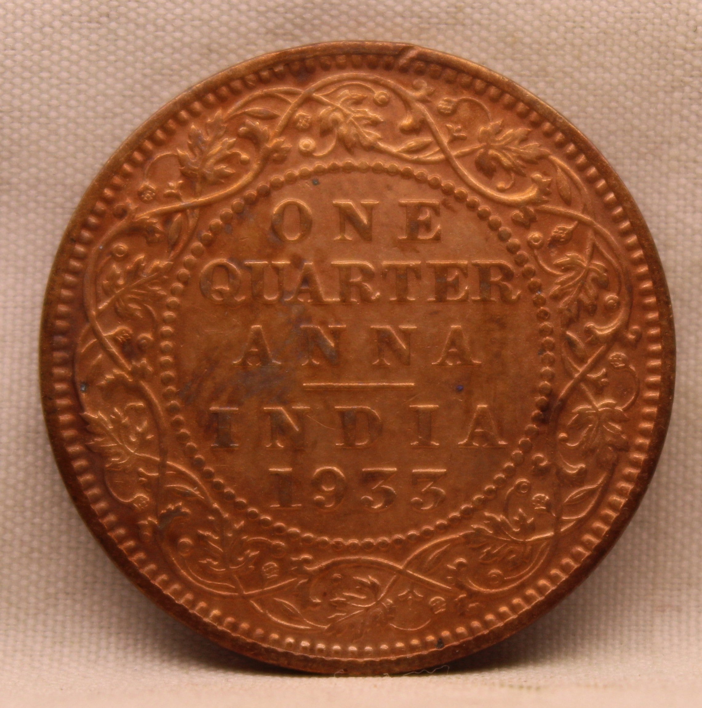 Quarter Anna 1933 George V Copper coins