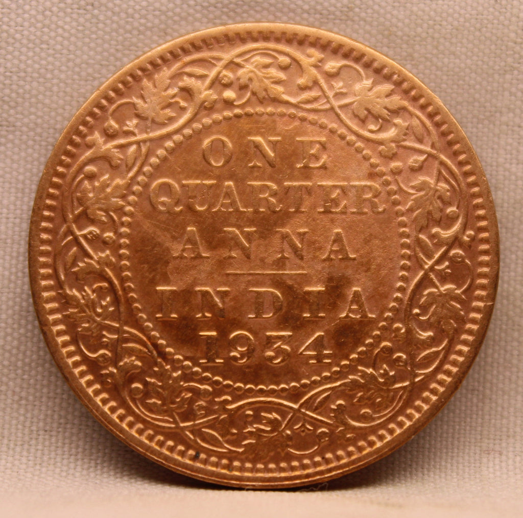 Quarter Anna 1934 George V Copper coins