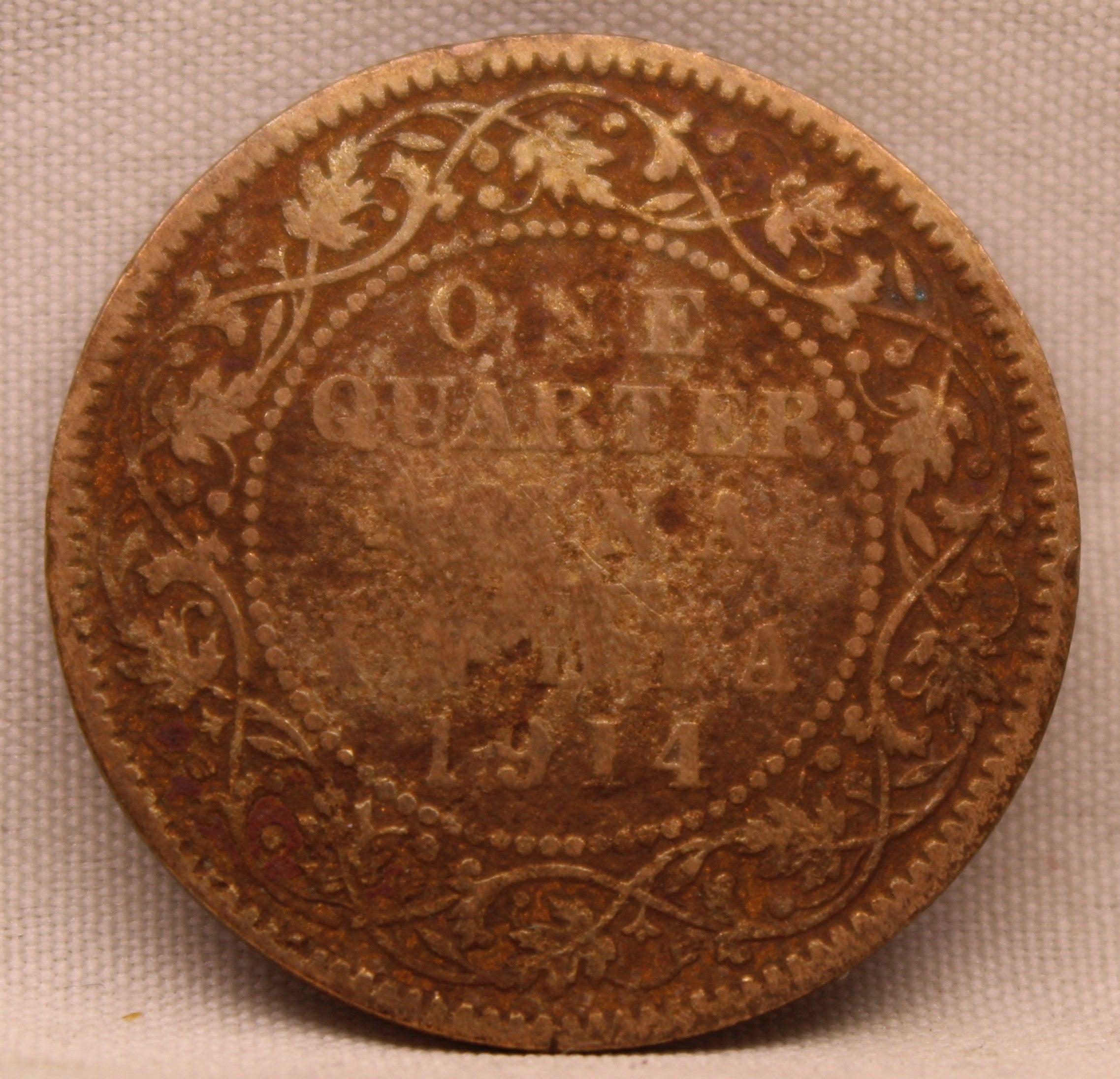 Quarter Anna 1914 George V Copper coins