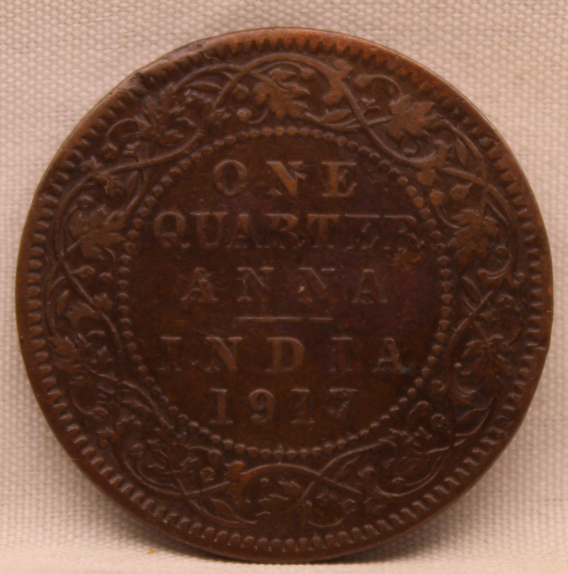 Quarter Anna 1917 George V Copper coins