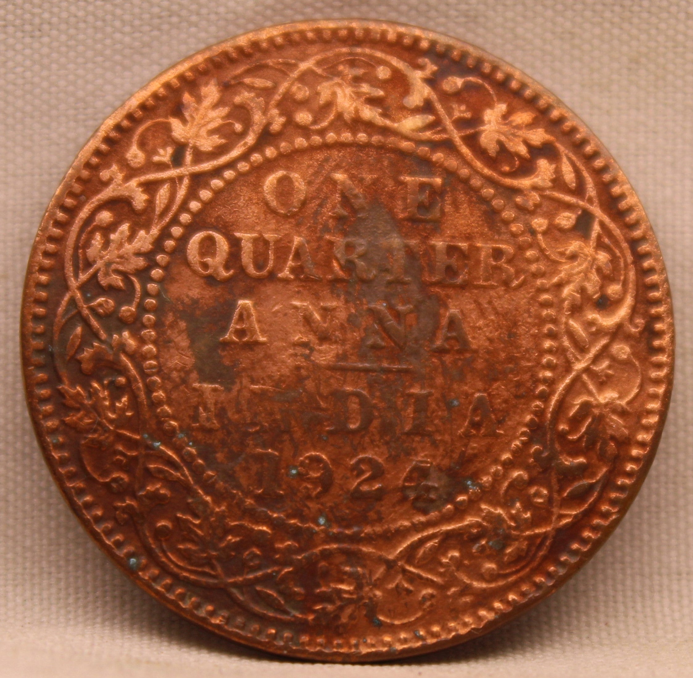 Quarter Anna 1924 George V Copper coins