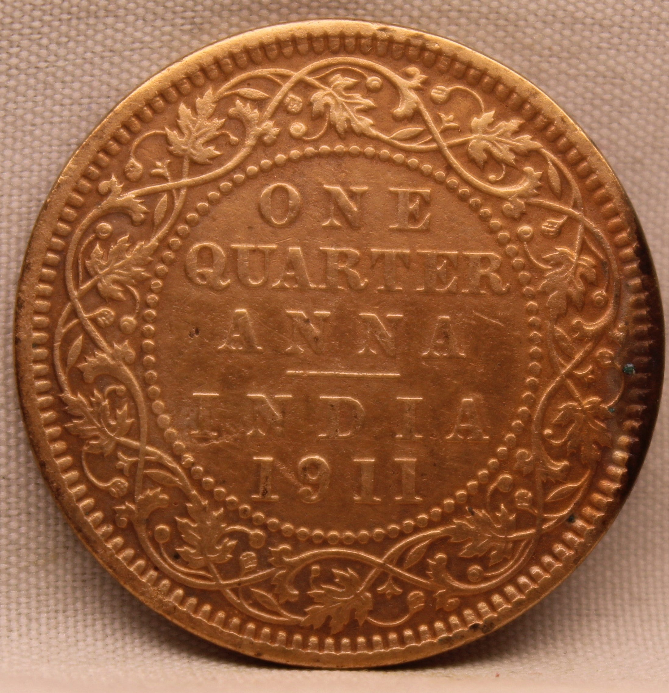 Quarter  Anna 1911 George V Copper coins