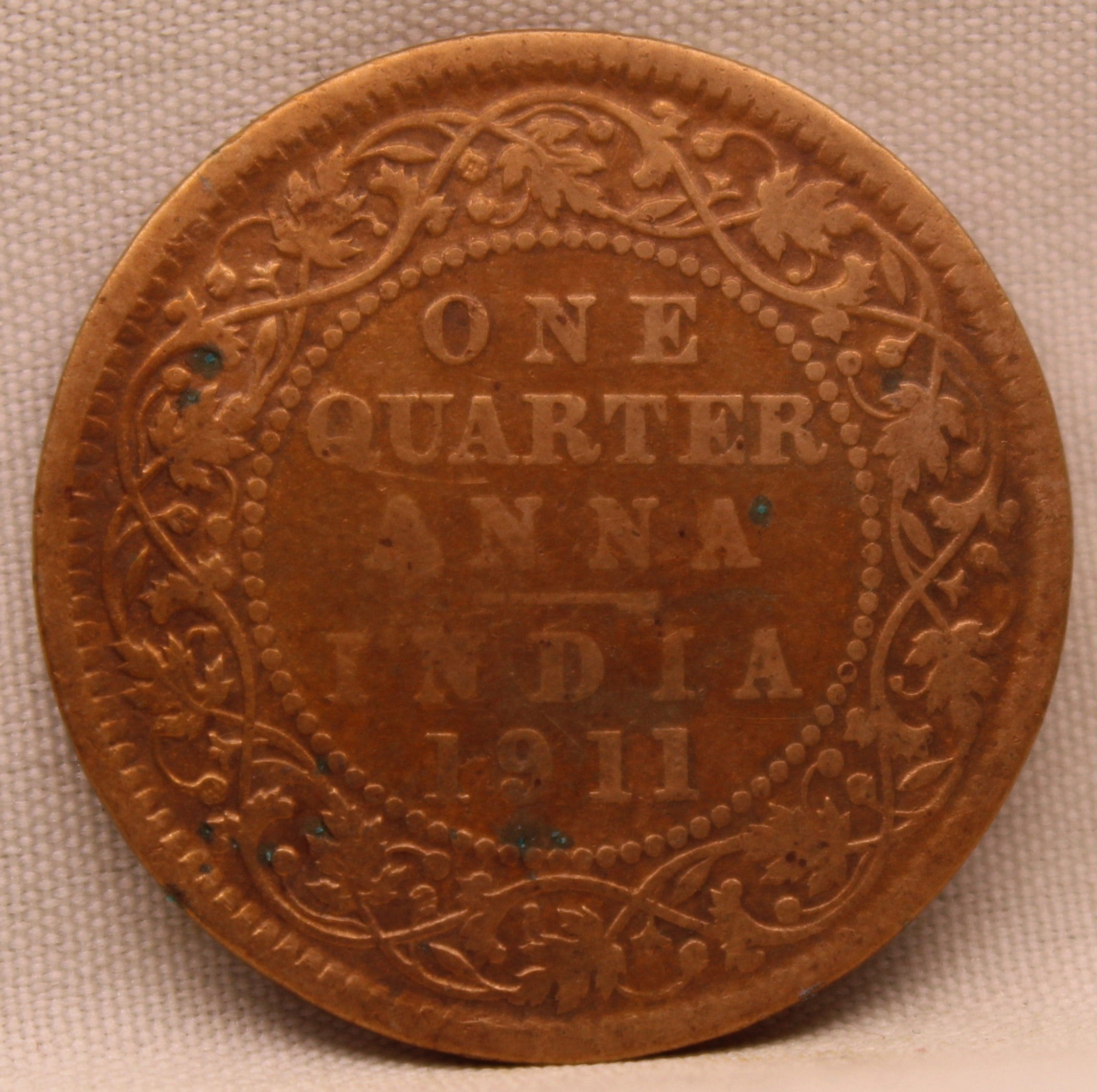 Quarter Anna 1911 George V Copper coins