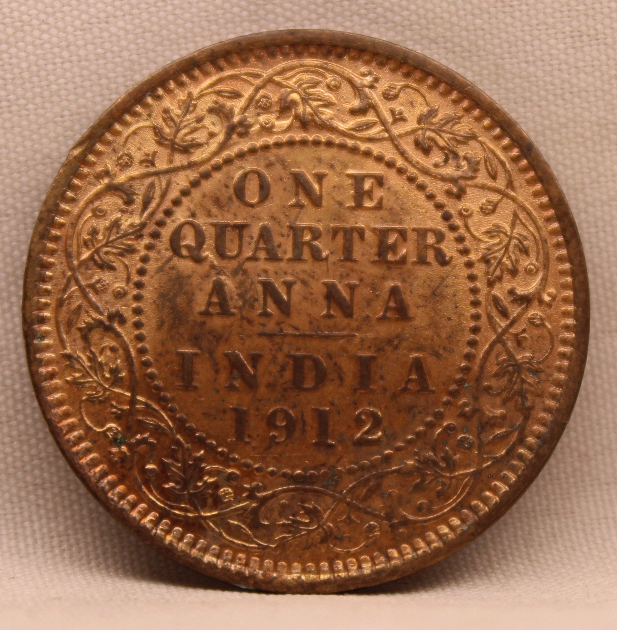 Quarter Anna 1912 George V Copper coins