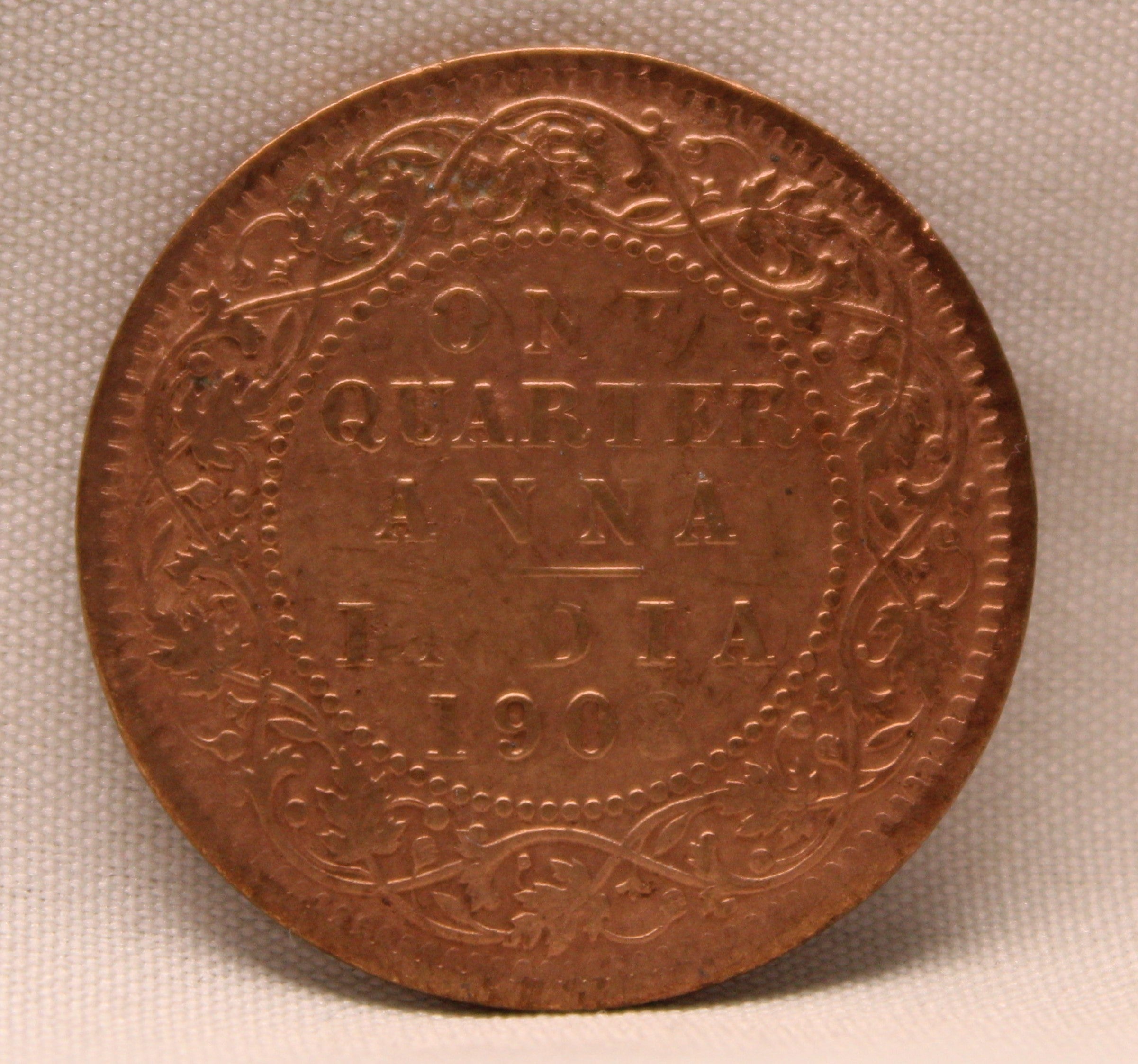 Quarter Anna 1908 Edward VII Bronze coins