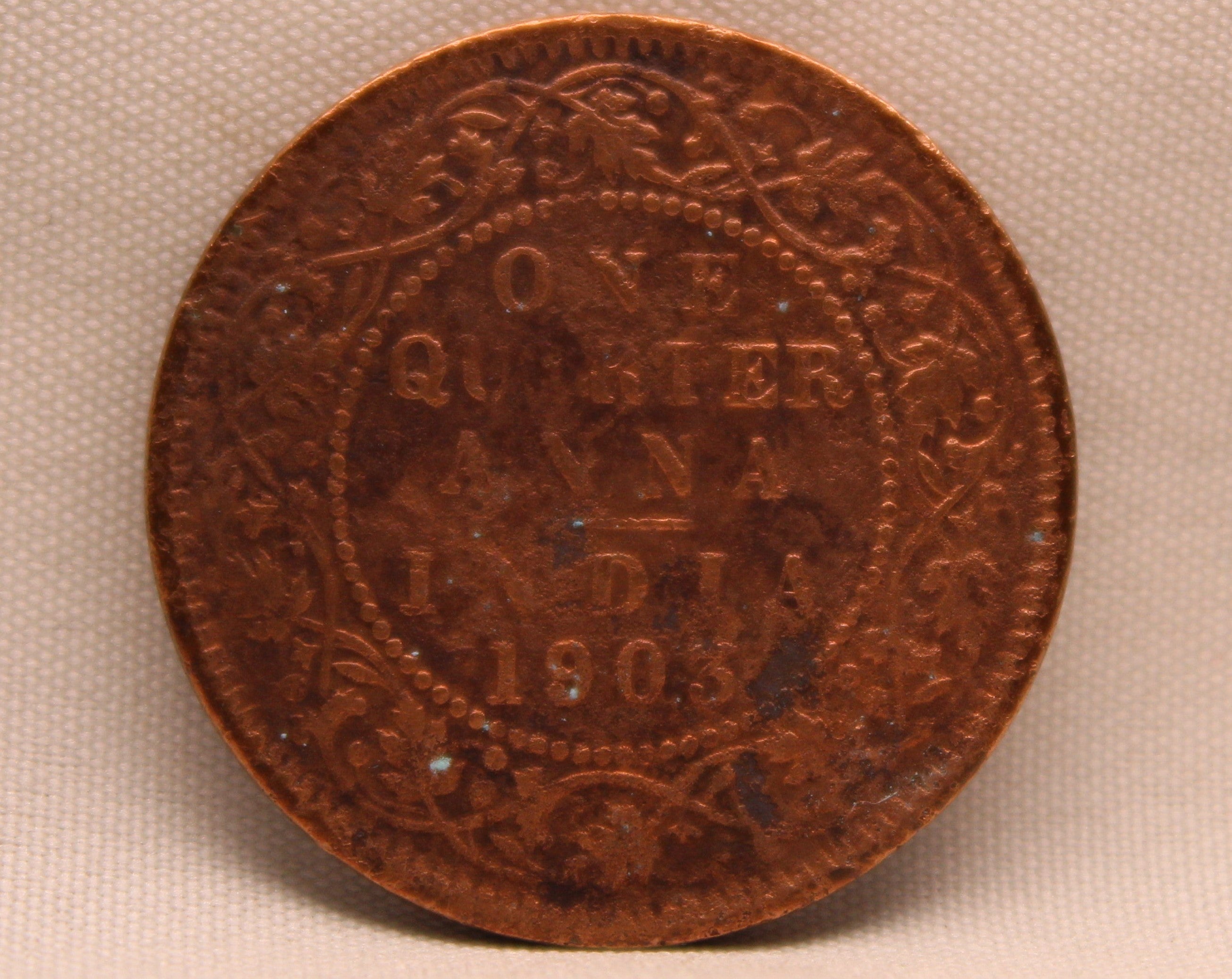 Quarter Anna 1908 Edward VII Bronze coins