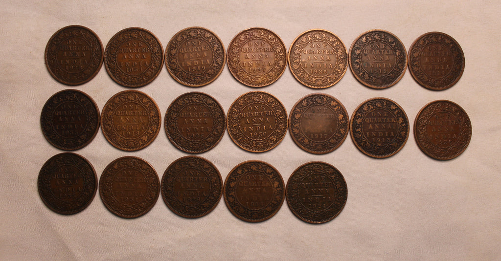 Quarter Anna  Set of 19 Coins (1912 - 1936) - AUNC