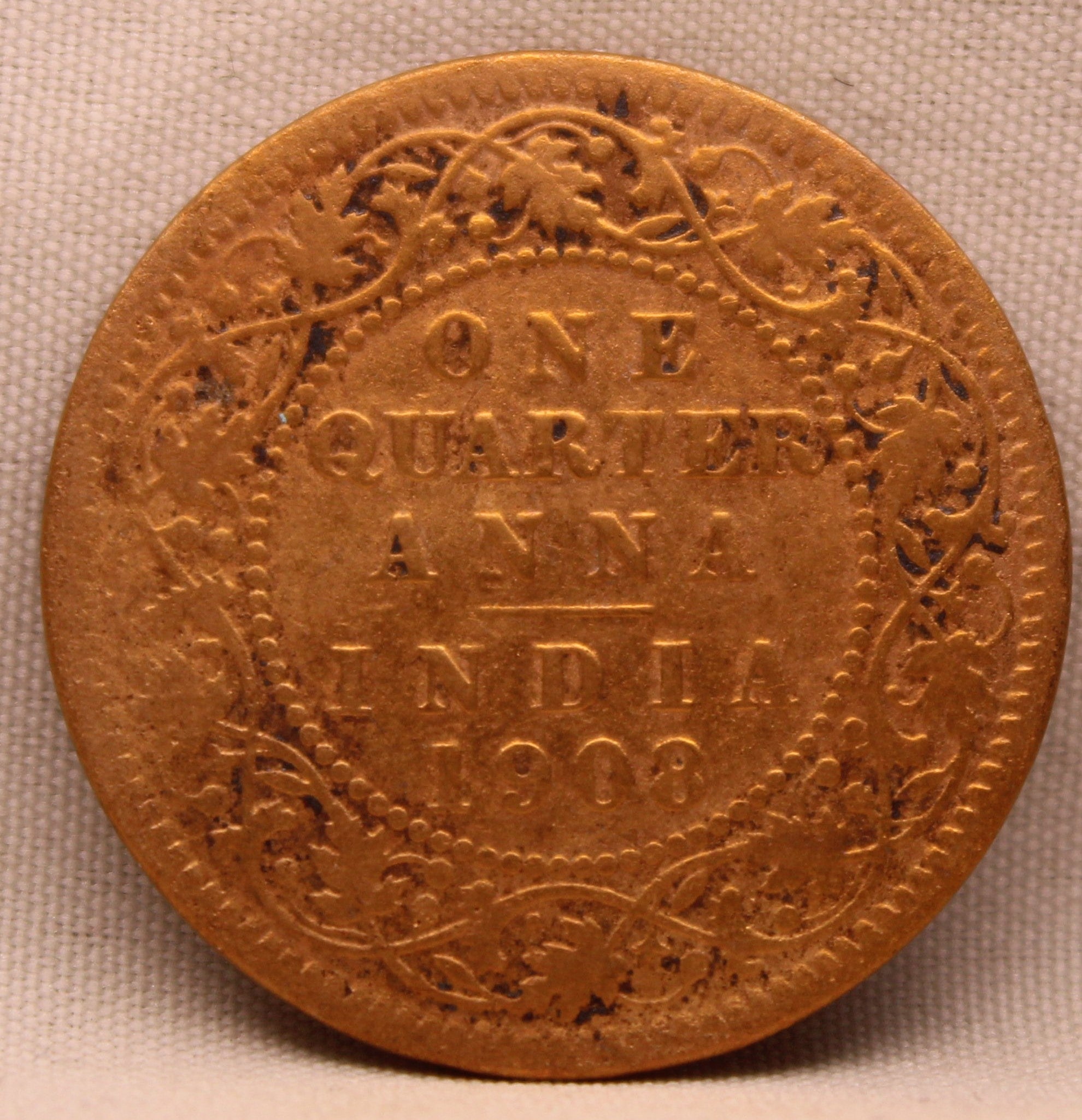 Quarter Anna 1908 Edward VII Bronze Coins
