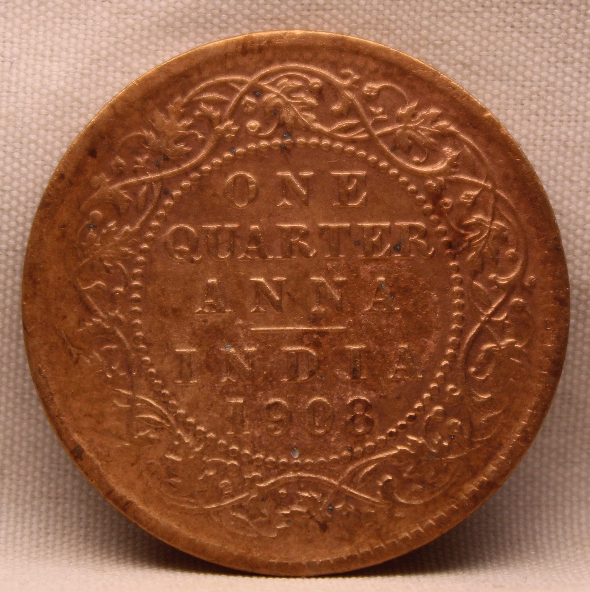 Quarter Anna 1908 Edward VII Bronze Coins