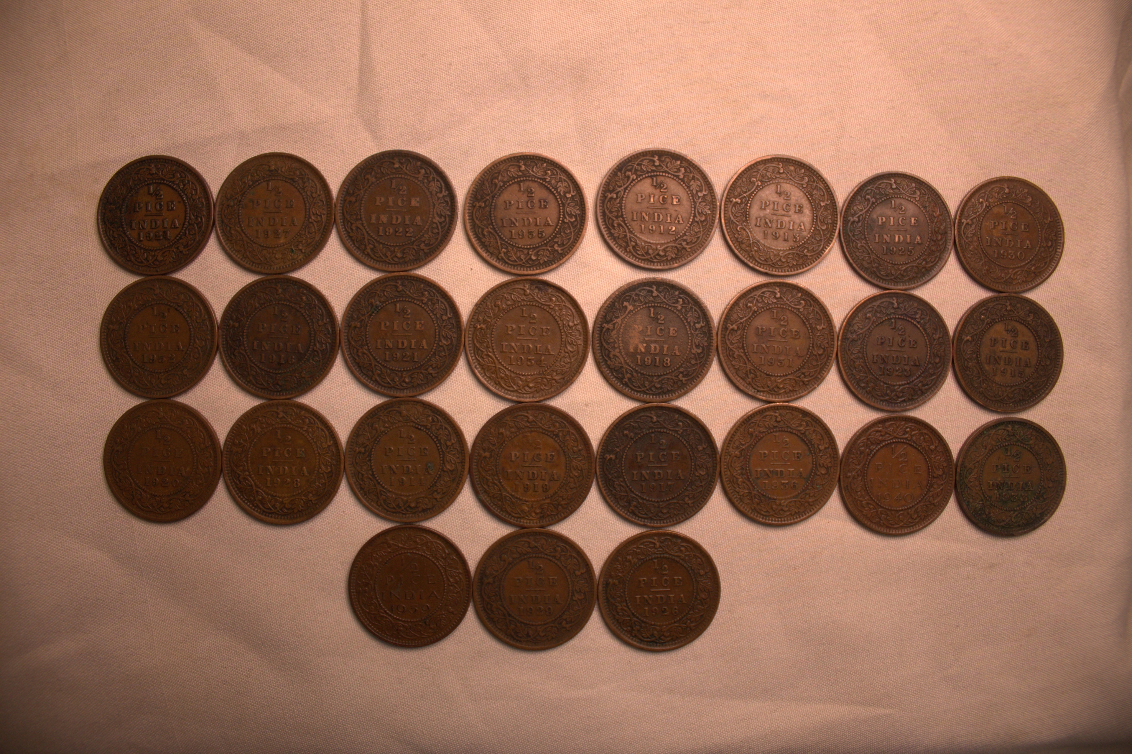 Half Pice  Set of 27 Coins (1912 - 1940) - AUNC