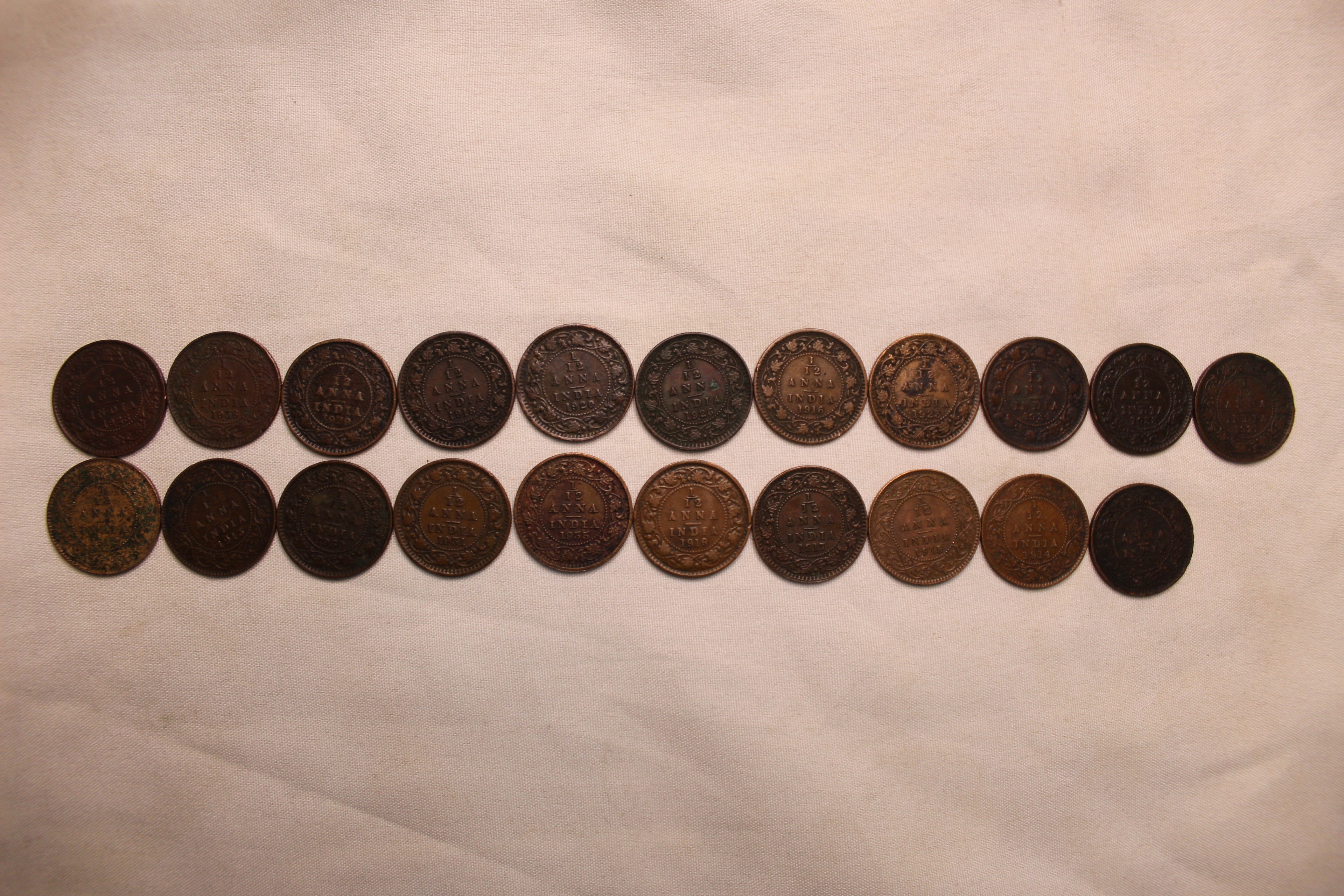 Half Anna  Set of 21 Coins (1912 - 1936) - AUNC