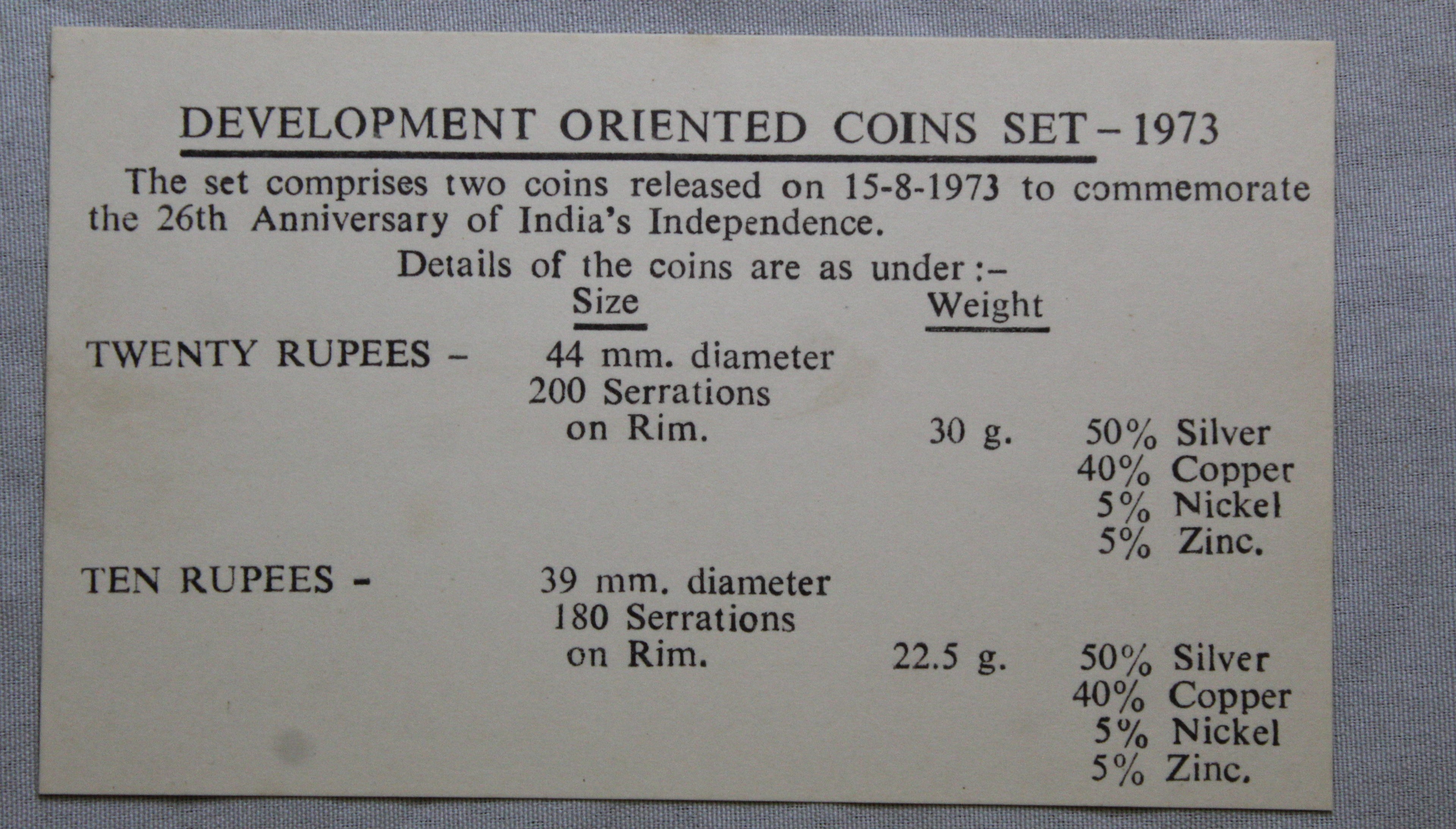 Copy of Development Oriented Coins Set - 1973- Mumbai