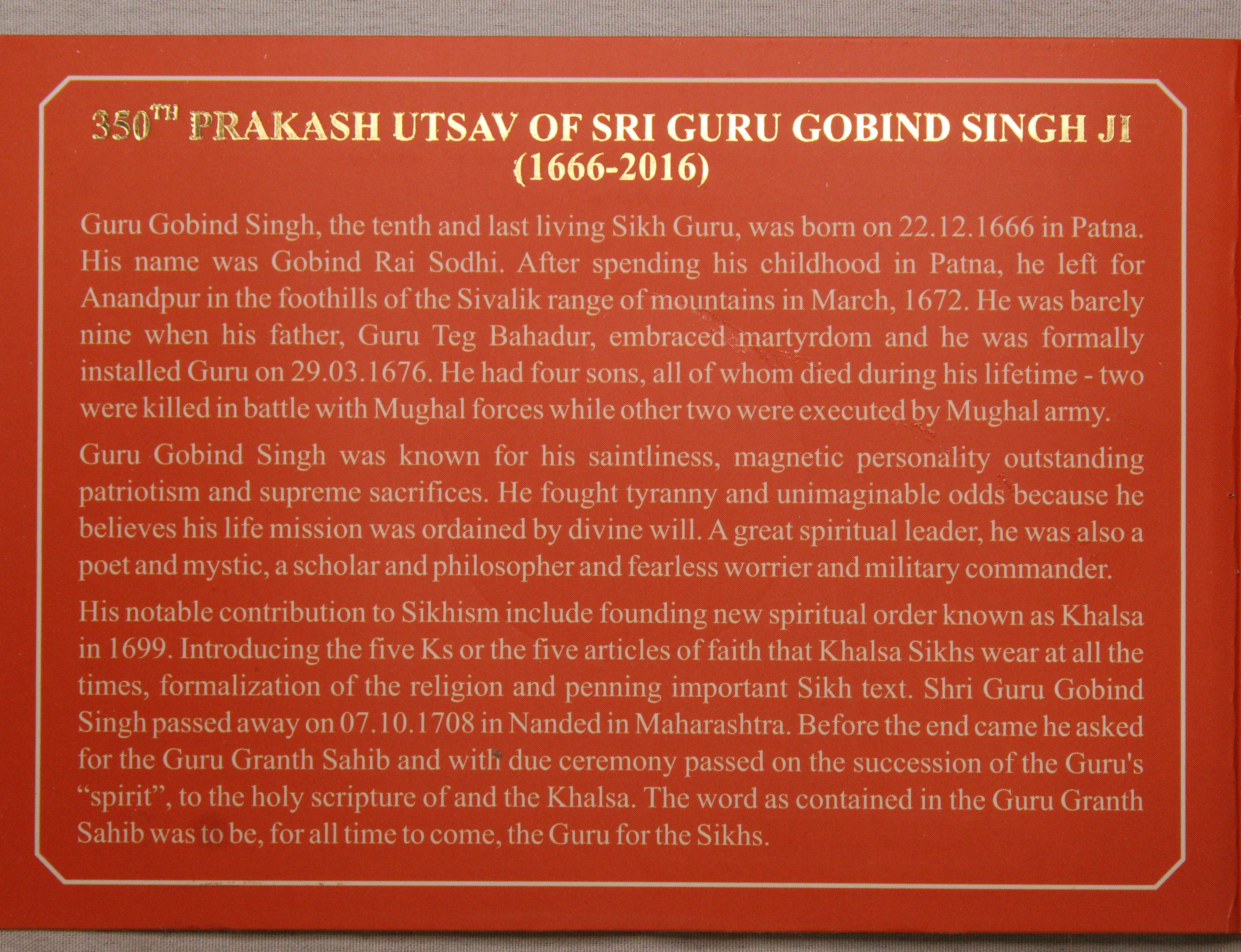 350 Parkash Utsav Of Sri Guru Gobind Singh Ji - 1666-2016 - Mumbai.