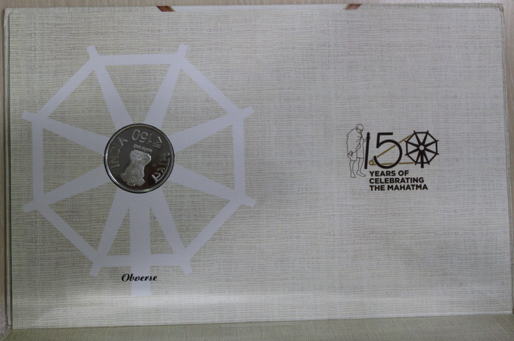 Extremely rare 2019 150 years of mahatma gandhi proof set joint issue with indian post set in orignal packing 150 rs silver coin.