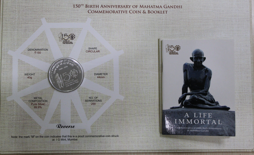Extremely rare 2019 150 years of mahatma gandhi proof set joint issue with indian post set in orignal packing 150 rs silver coin.