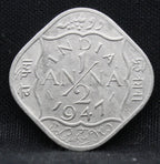 Half Anna 1947 George VI Nickel-Brass coins