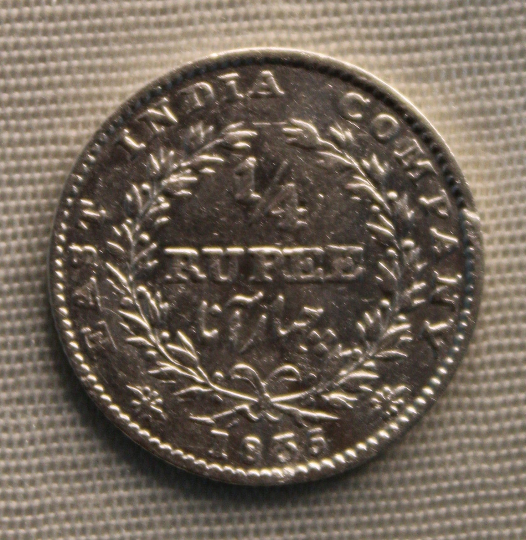 Quarter Rupee East India Company 1835 AUNC