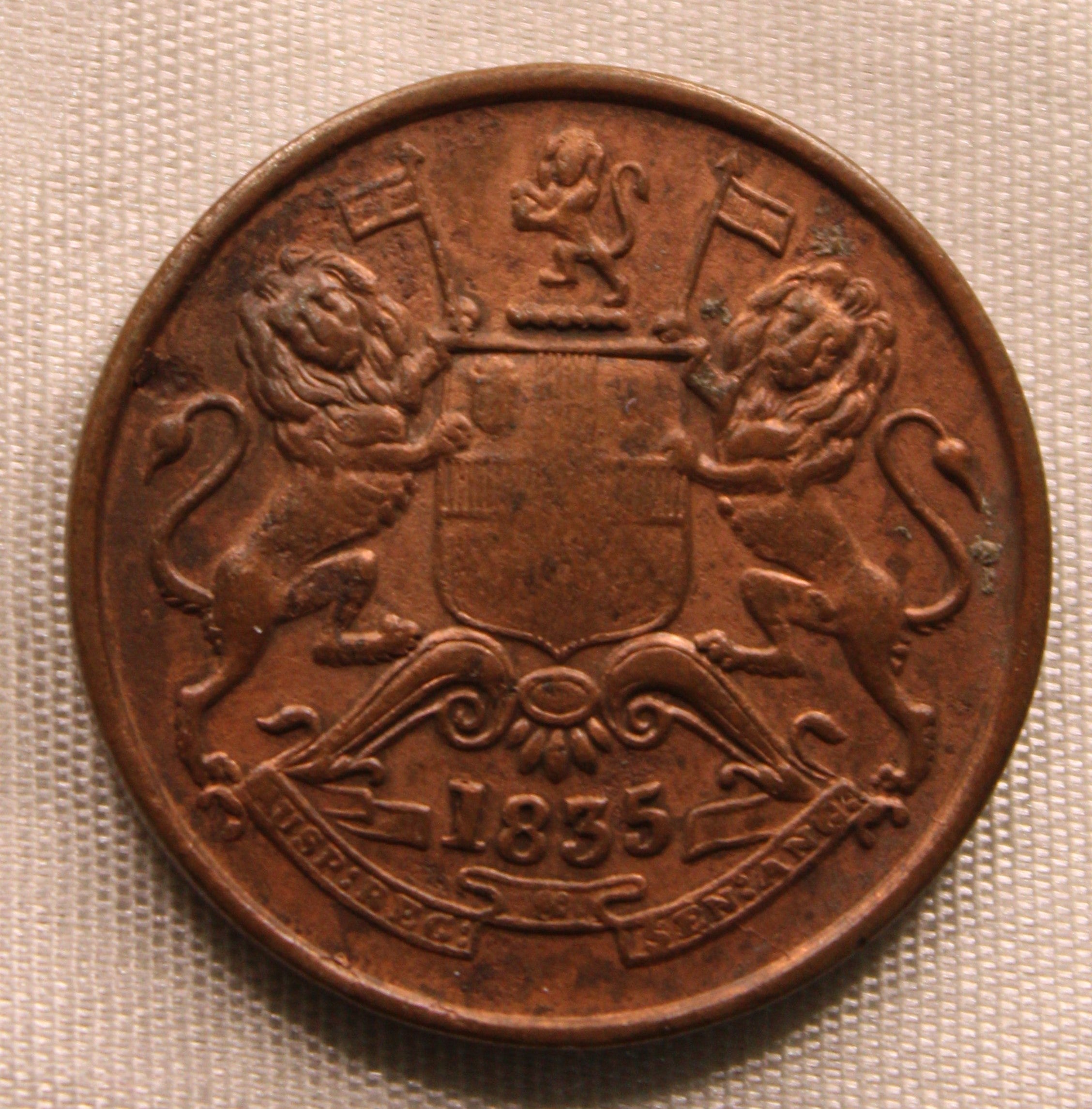 Half Anna East India Company 1835 Bombay AUNC