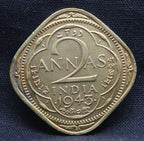 2 Annas 1943 George VI Copper-Nickel coins